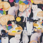 Watercolour Cats Balls Of Yarn Quilting Fabric