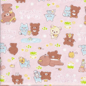 Cute Bears Chairoikoguma on Pastel Peach Licensed Fabric Remnant 85cm x 112cm