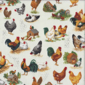 Chicken Talk Chickens on Cream Bird Country Quilting Fabric