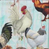 Large Chicken Hen Rooster Breeds Farm Animal Quilting Fabric