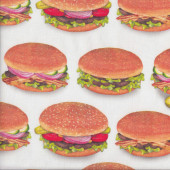 Hamburgers on White Quilting Fabric Remnant 30cm x 112cm