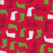 Christmas Boots on Red Quilting Fabric
