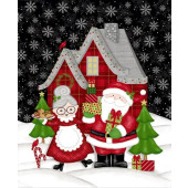 Merry Town Christmas Santa Mrs Claus Quilting Fabric Panel