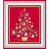 Retro Christmas Tree Decorations with Metallic Gold Quilting Fabric Panel 