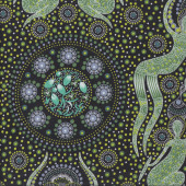 Australian Indigenous Aboriginal Women Bush Food Green By C. Doolan Quilt Fabric