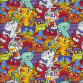 Bright Happy Colourful Cats Quilting Fabric