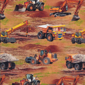 Construction Earthmoving Excavator Dump Truck Quilting Fabric See Description
