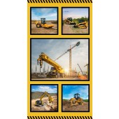 Bobcat Excavator Crane Heavy Construction Machinery Quilting Fabric Panel