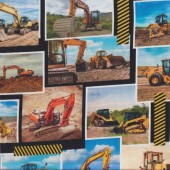 Heavy Construction Machinery in Rectangles Quilting Fabric