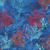 Coral Orange and Red on Blue Ocean Sea Oceana Quilting Fabric