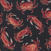 Red Crabs on Black Seafood Quilting Fabric