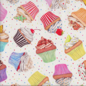 Cupcakes on White Quilting Fabric Remnant 32cm x 112cm