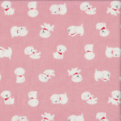 Cute White Dogs on Pink Pet Quilting Fabric