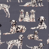 Dalmatian Dogs and Puppies on Grey Quilting Fabric
