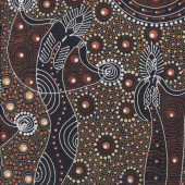 Australian Indigenous Aboriginal Dancing Spirit Brown By C. Wallace Quilting Fabric