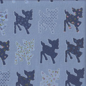 Baby Deer with Floral Patterns on Chambray Blue Quilting Fabric