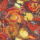 Australian Aboriginal Dilkara Storm Kangaroos Yellow Orange Quilting Fabric
