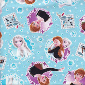 Disney Frozen Anna and Elsa on Blue Licensed Fabric 1 Metre Precut