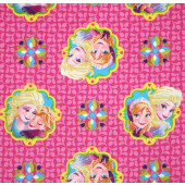 Disney Frozen Sisters on Pink Anna Elsa Girls Licensed Quilt Fabric