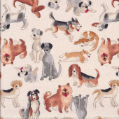 Dog Breeds Beagle Corgi Schnauzer on Natural Quilting Fabric