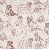 Dog Breed Sketches on Beige Paw Prints Off The Leash Pet Quilting Fabric