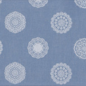 Embossed Doilies on Chambray Blue Fabric