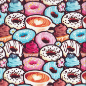 Delicious Iced Doughnuts Cupcakes and Coffee Donuts Quilting Fabric