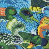 Colourful Blue Green Ducks Secret Stream Birds Quilting Fabric