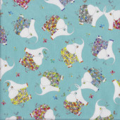 Elephants on Parade Scallop Turquoise Quilting Fabric
