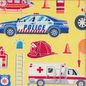 Helicopter Ambulance Police on Yellow Emergency Quilting Fabric