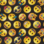 Emoji Symbols on Black Happy Sad Shocked Quilting Fabric