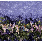 Night Fairies with Silver Metallic Border Quilting Fabric By The Metre SEE DESCRIPTION