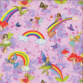 Fairies and Rainbows on Pink Quilting Fabric