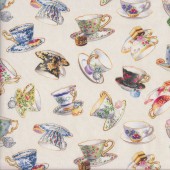 Gorgeous Floral Teacups on Cream Fancy Tea Quilting Fabric