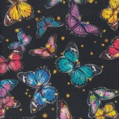 Beautiful Butterflies on Black Fantastic Forest Insect Quilting Fabric