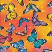 Beautiful Butterflies on Orange Fantastic Forest Insect Quilting Fabric