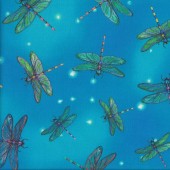 Beautiful Dragonflies on Blue Fantastic Forest Insect Quilting Fabric