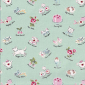 My Favorite Things on Green Butterflies Flowers Teapots Quilting Fabric