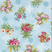 Flowers and Leaves Floral on Light Blue Feather and Song Quilting Fabric