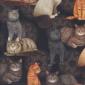 Gorgeous Cats on Black Assorted Breeds Felicity Quilting Fabric
