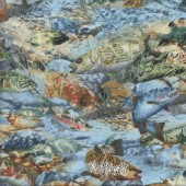 Trout Fishing Water on Blue Boys Quilting Fabric