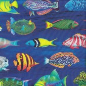 Colourful Tropical Fish on Blue Coral Canyon Quilting Fabric