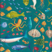 Fish Turtles Crabs Octopus Ocean Once Upon a Mermaid Quilting Fabric