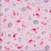 Flamingos on Pink Tiaras Crystals Fabric