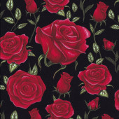 Beautiful Red Roses on Black Flower Market Quilting Fabric