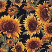 Beautiful Sunflowers on Black Flower Market Quilting Fabric