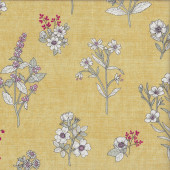 White Pink Flowers on Mustard Yellow Quilting Fabric