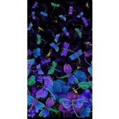 Beautiful Butterflies Dragonflies with Metallic Gold Fly By Night Fabric Panel