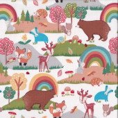 Forest Friends Rainbows Deer Foxes Hedgehogs Bears Animals Quilting Fabric