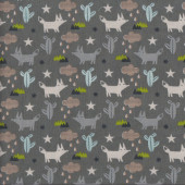 Foxes Cactus Stars Clouds on Dark Grey Quilting Fabric